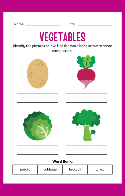 Vegetables ESL Workbook