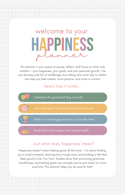 Happiness Planner For High School Students