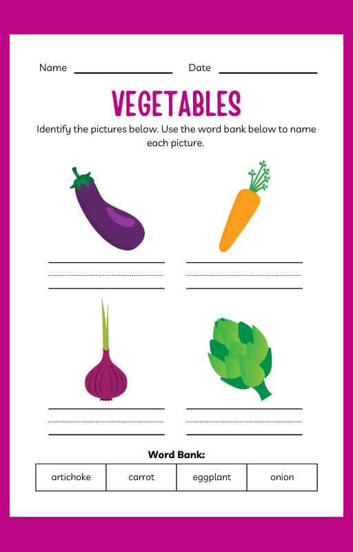 Vegetables ESL Workbook