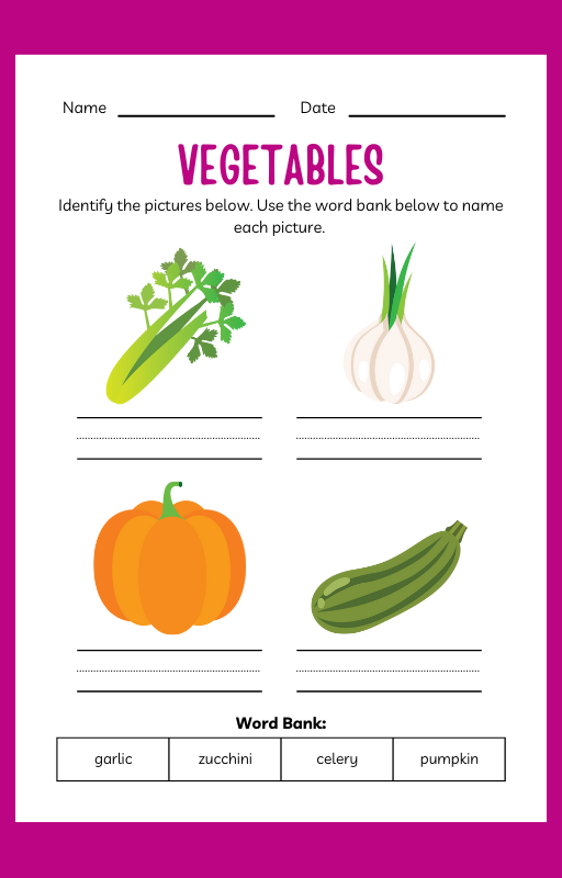 Vegetables ESL Workbook